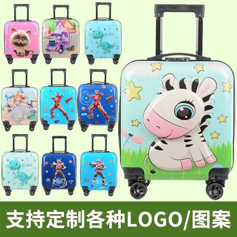 Vente en gros Designer personnalisé ABS Trolley Case Impression personnalisée Bagage dessin animé 4 roues Valies pour enfants