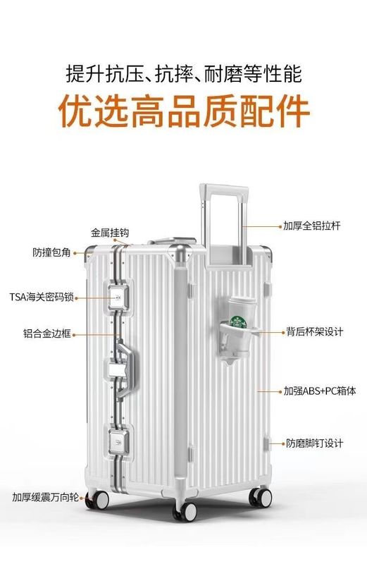 Cadre de bagages Chariot à roues universel Valise de grande capacité Bagages d'embarquement Fermeture à glissière multifonctionnelle Et aluminium
