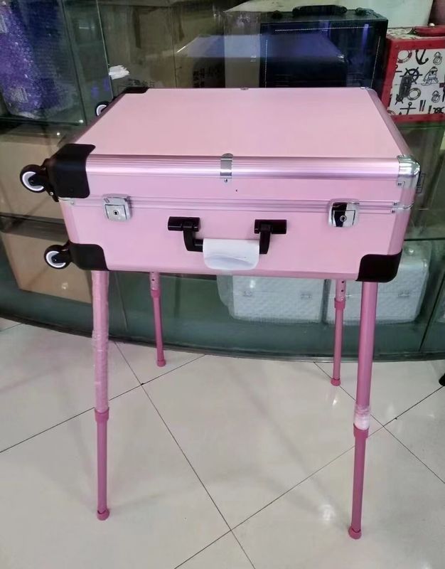Casse de maquillage réglable jambes de support valise lourde LED miroir lumineux cosmétique roulement 4 roues chariot Casse de maquillage
