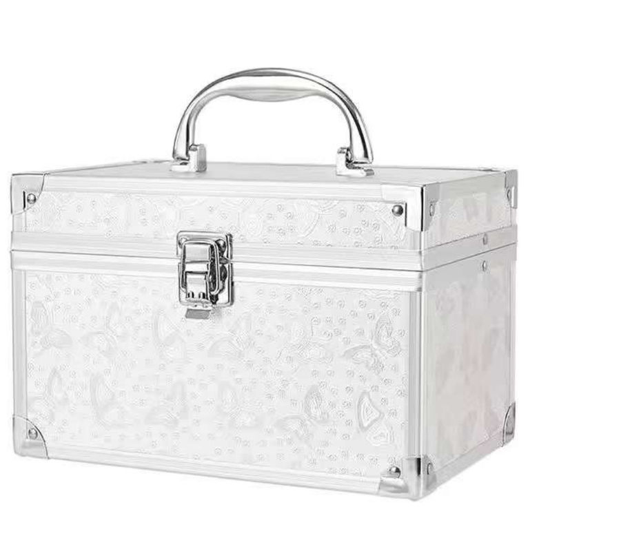 Boîte de rangement cosmétique en alliage d'aluminium verrouillable en argent pour artiste professionnel