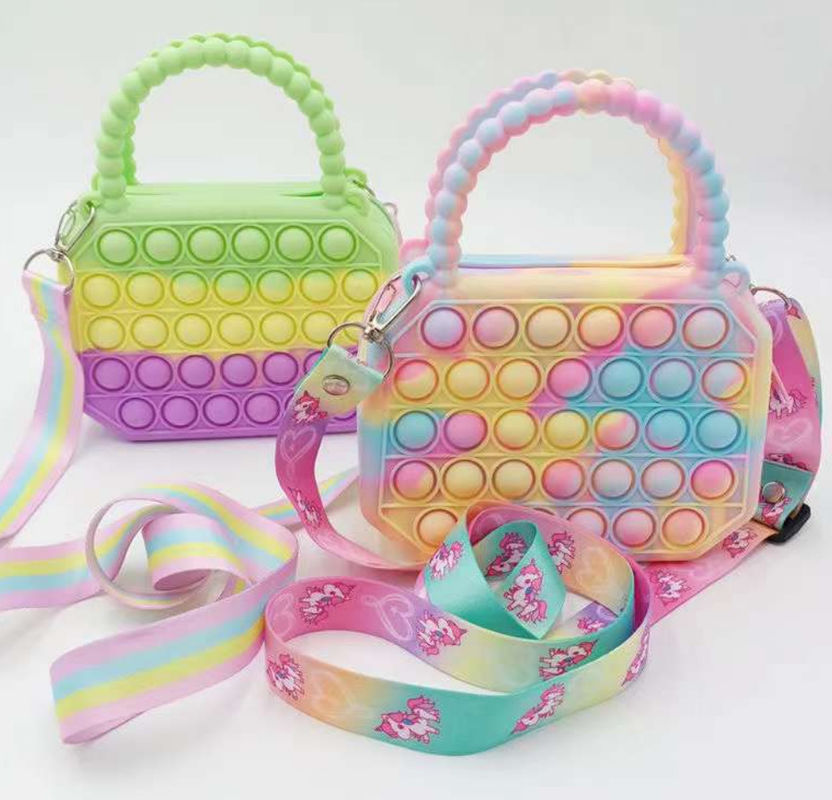 Pop Fidget Jouets Silicone Pousser Boule Crossbody Sac Réducteur de stress Sensoriel Adultes Enfants Sac à main Monnaie Poche Sac à main Cadeaux