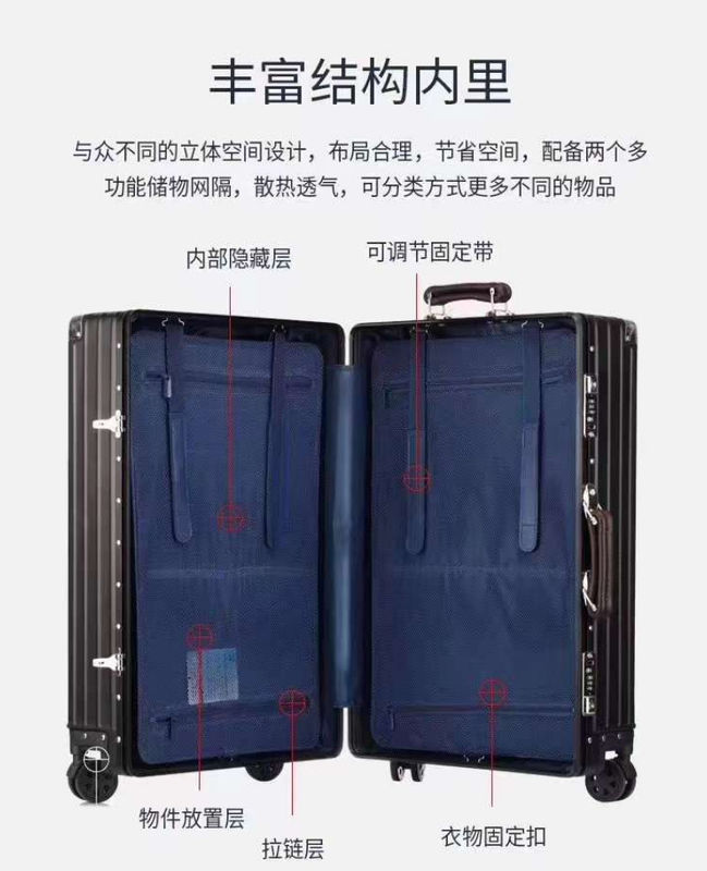 Une valise en alliage d'aluminium et de magnésium unisexe, avec poignée métallique et conteneur de livraison.