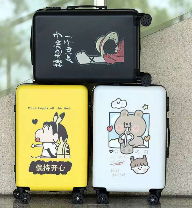 4 roues logo personnalisé bricolage impression créative sac de voyage bagages filateur cabine ABS PC chariot de transport sur le logo personnalisé valises