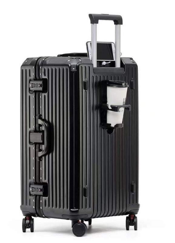 Nouvelle arrivée Vintage Multifonctionnelle Abs Aluminium Bagage à l'arrière-course Trolley Case Bagage de Voyage Valige avec porte-gobelets