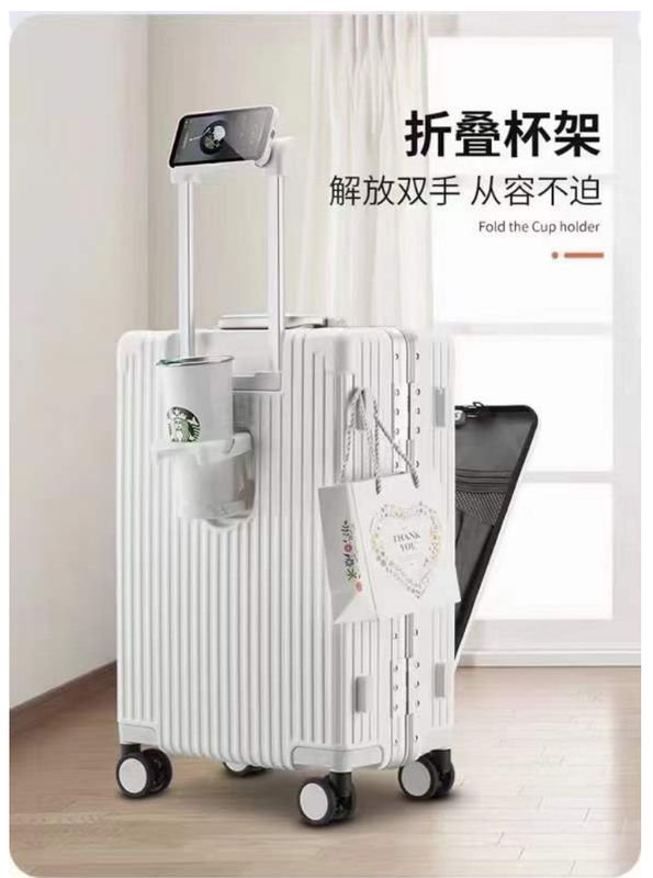 24 pouces de valise avant ouverte carcasse d'aluminium dur avec port de charge USB TSA verrouillage porte-gobelets et porte-téléphone moyen